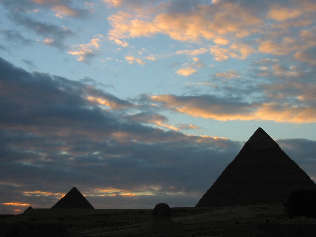 Pyramids of Giza at sunset